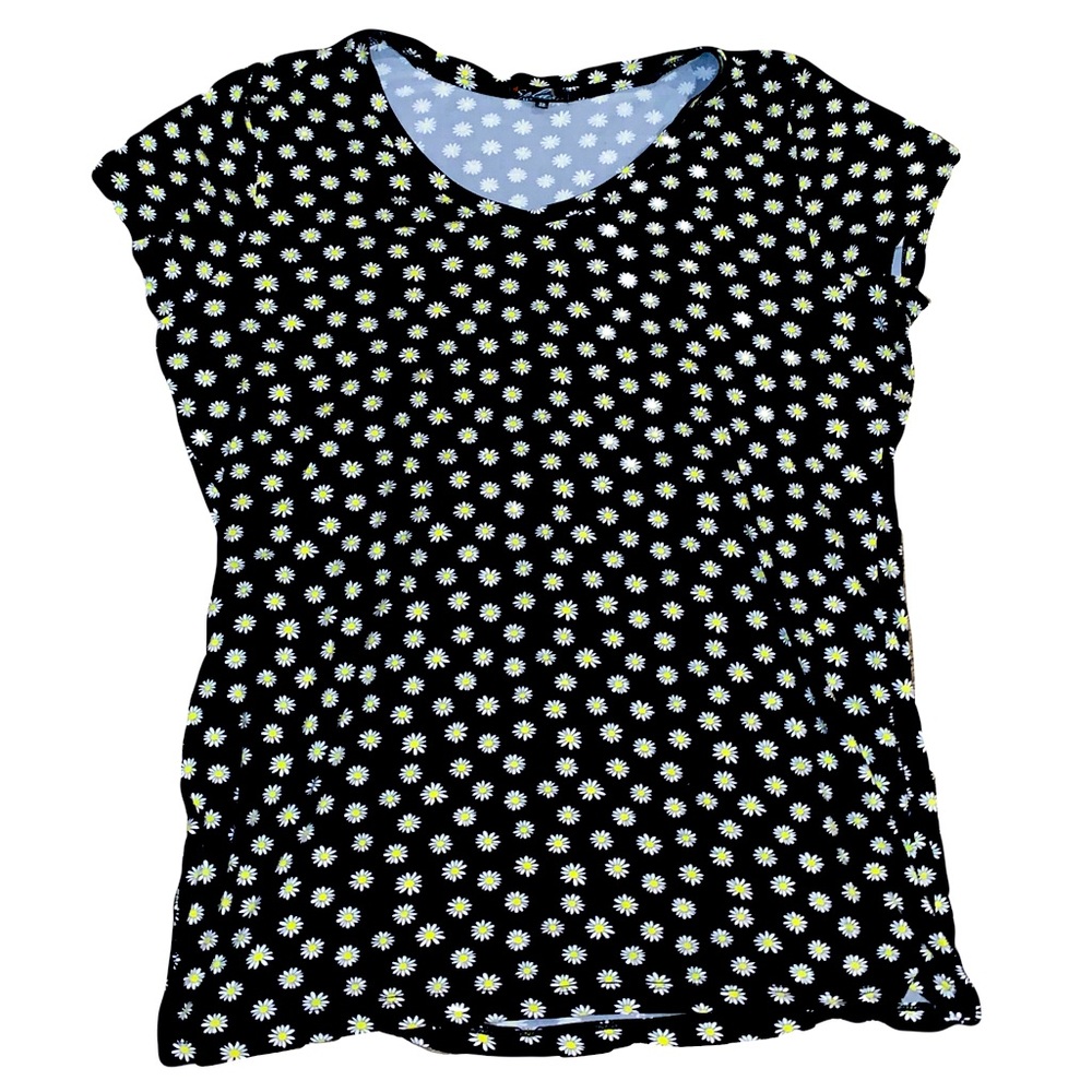 Women's Splash Plus Size 3X Black and White Sunflower Print Short Sleeve Top